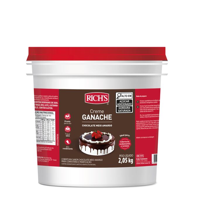 Creme Ganache Chocolate Meio Amargo, 2,05kg